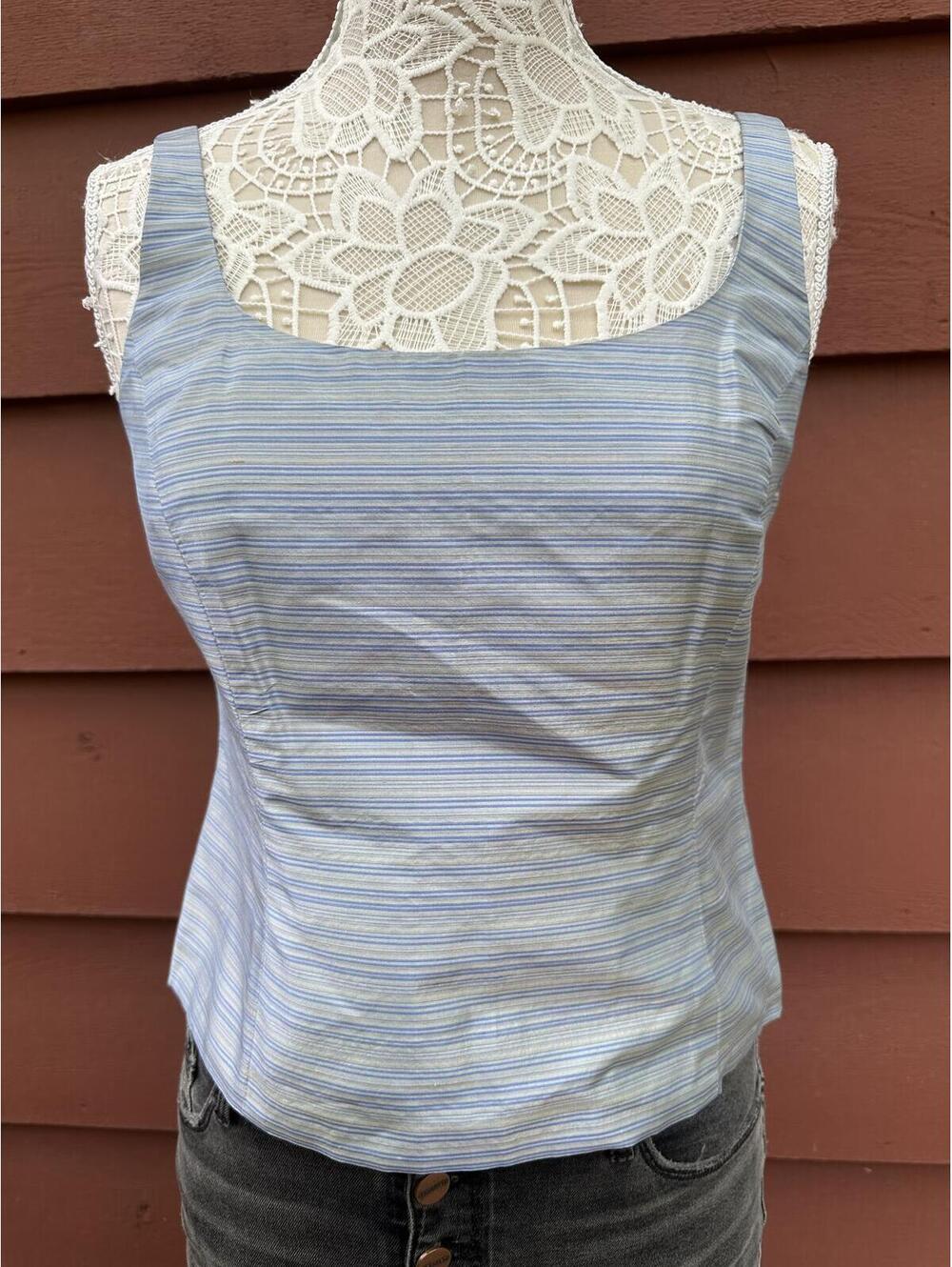 Linda Allard Ellen Tracy Blue Striped Sleeveless Top